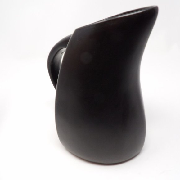 Vintage Black Tone on Tone Glazed Ceramic Pitcher Matte with Glossy Stripes Uniq - Picture 6 of 10